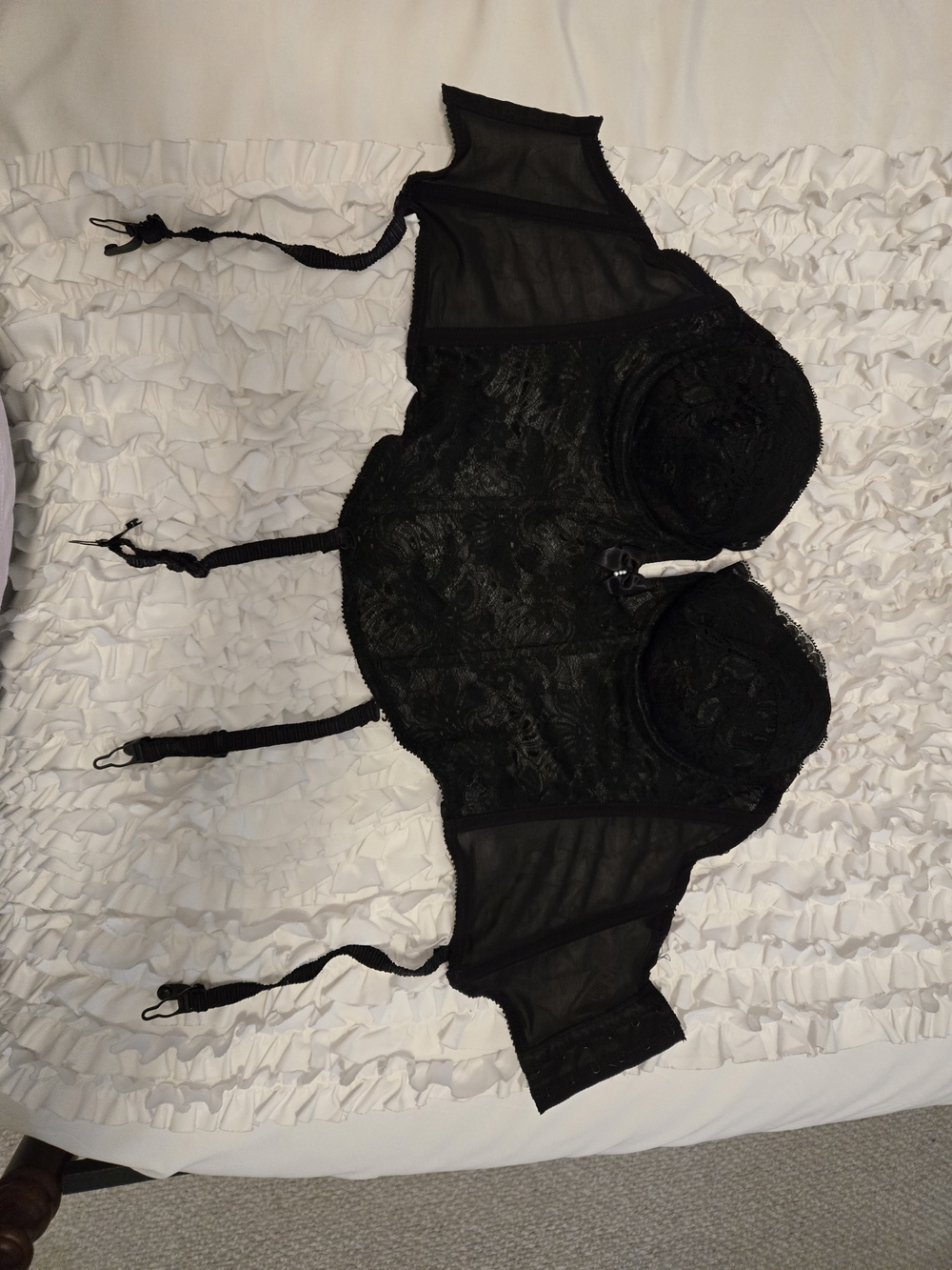Va Bien Longline Allover Lace Bustier with Removable Straps and Garters Black